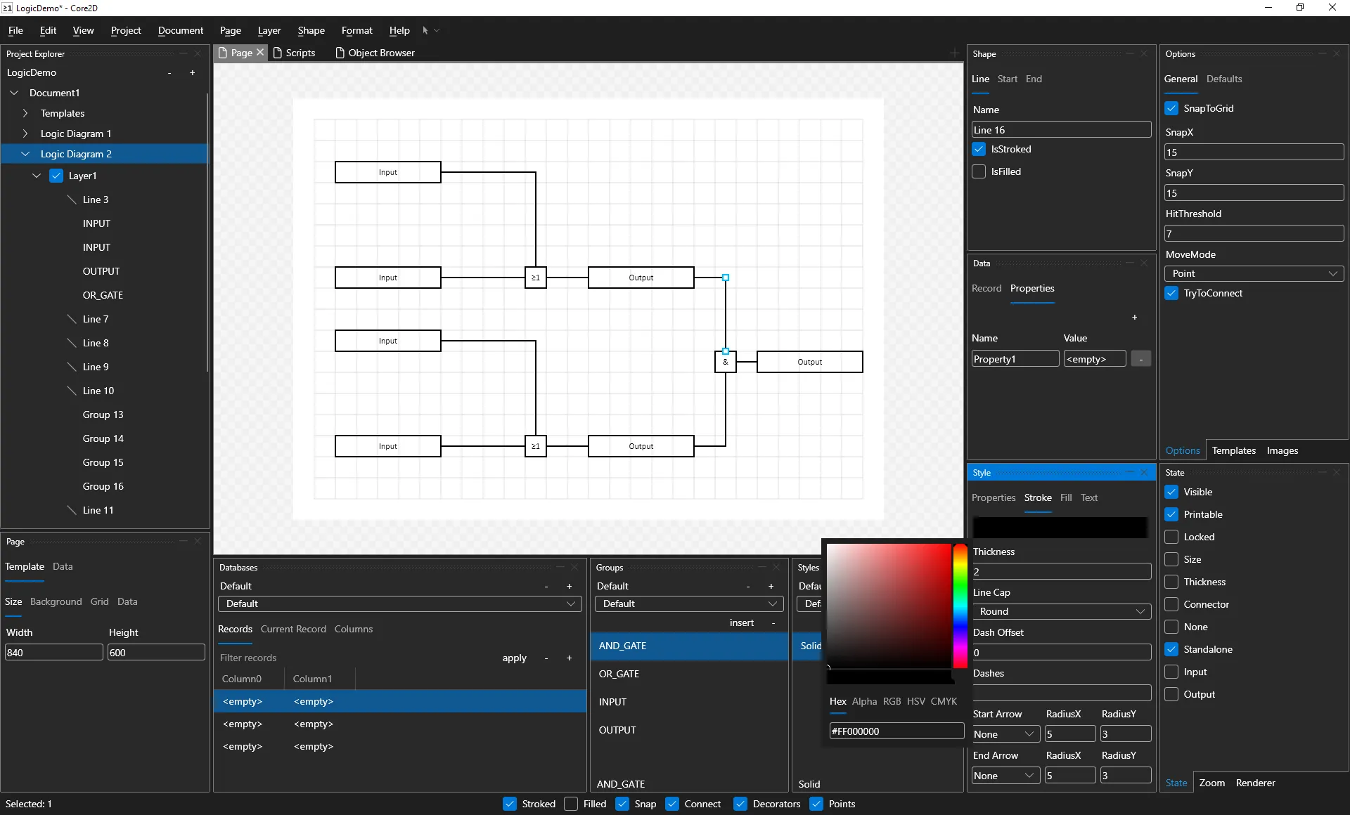 Core2D diagram editor interface