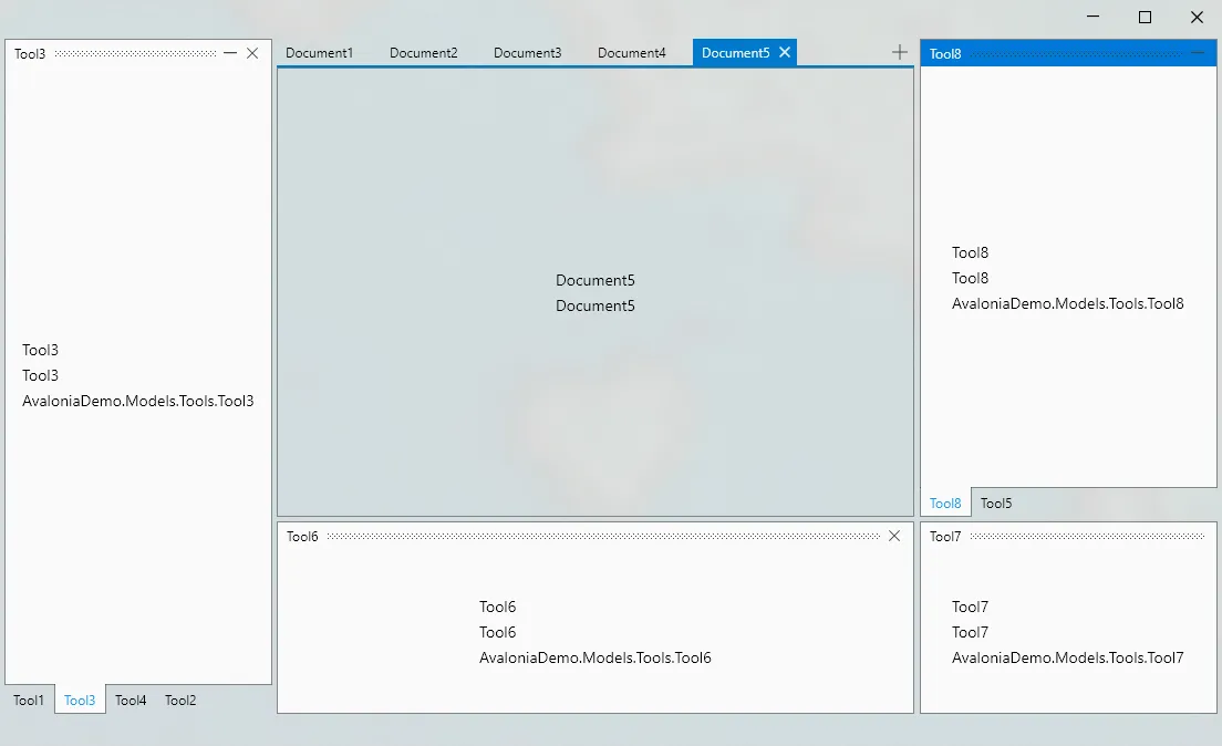 Dock sample application with documents and tool panes