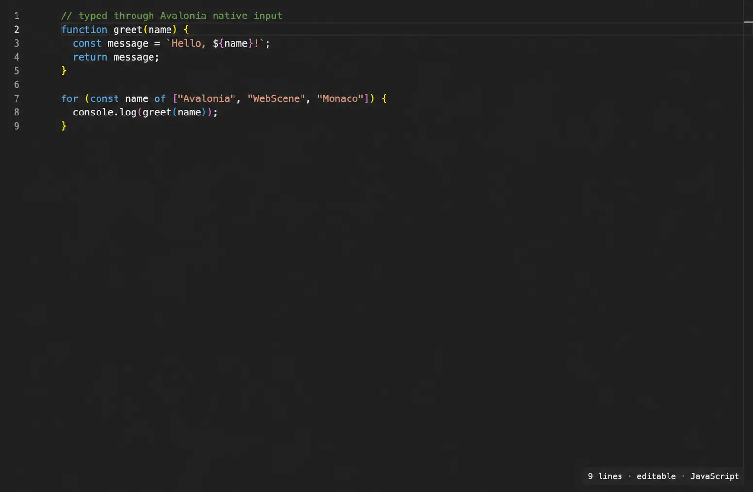 Monaco Editor running inside the WebScene native runtime