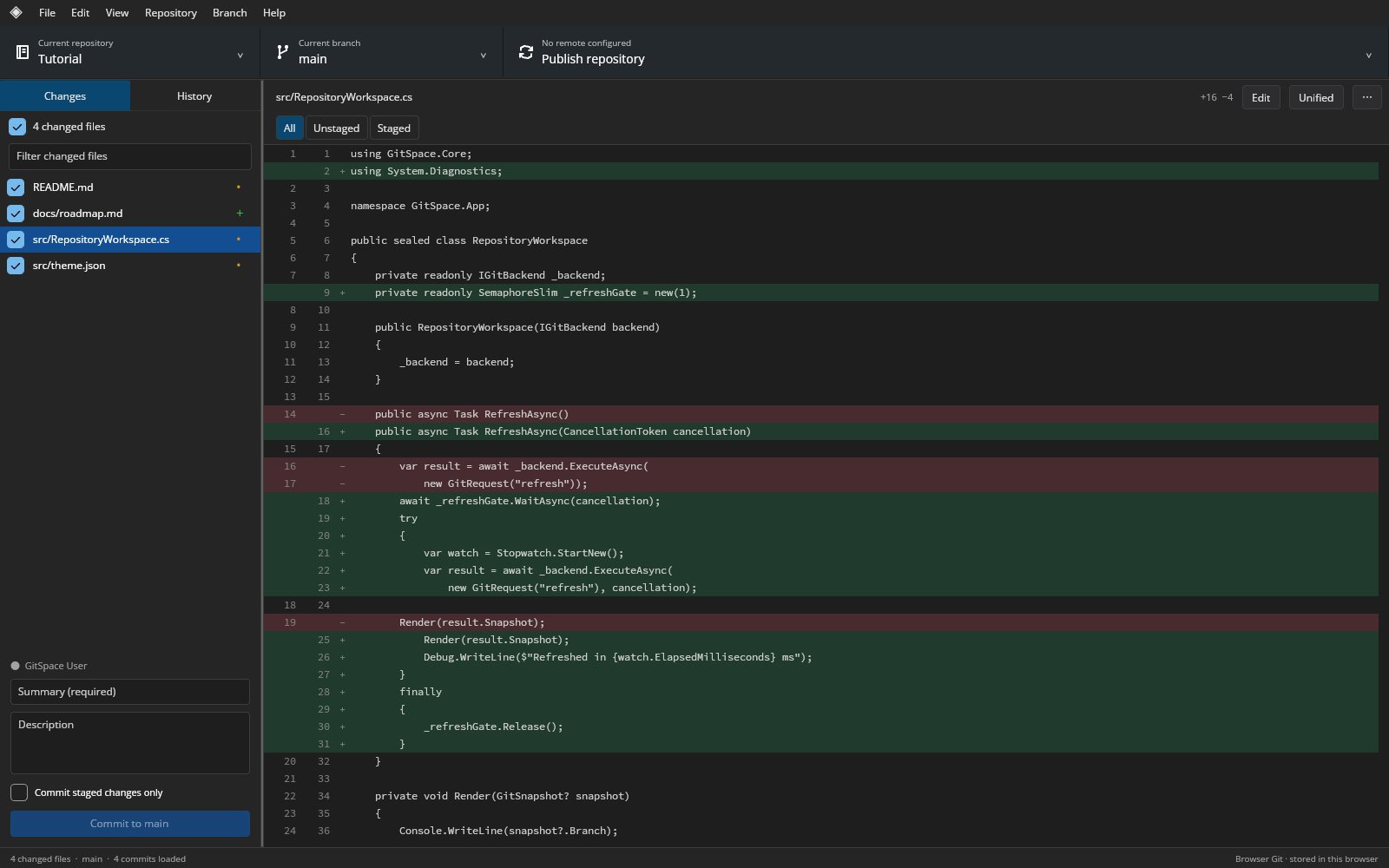 GitSpace running in the browser
