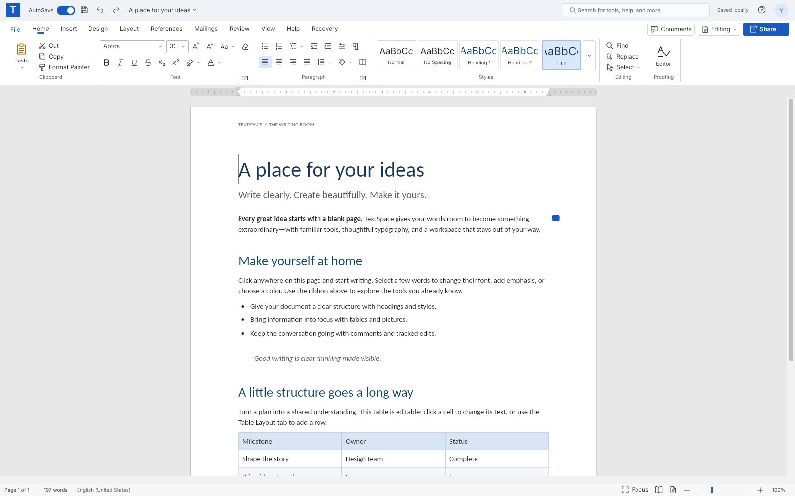 TextSpace running in the browser